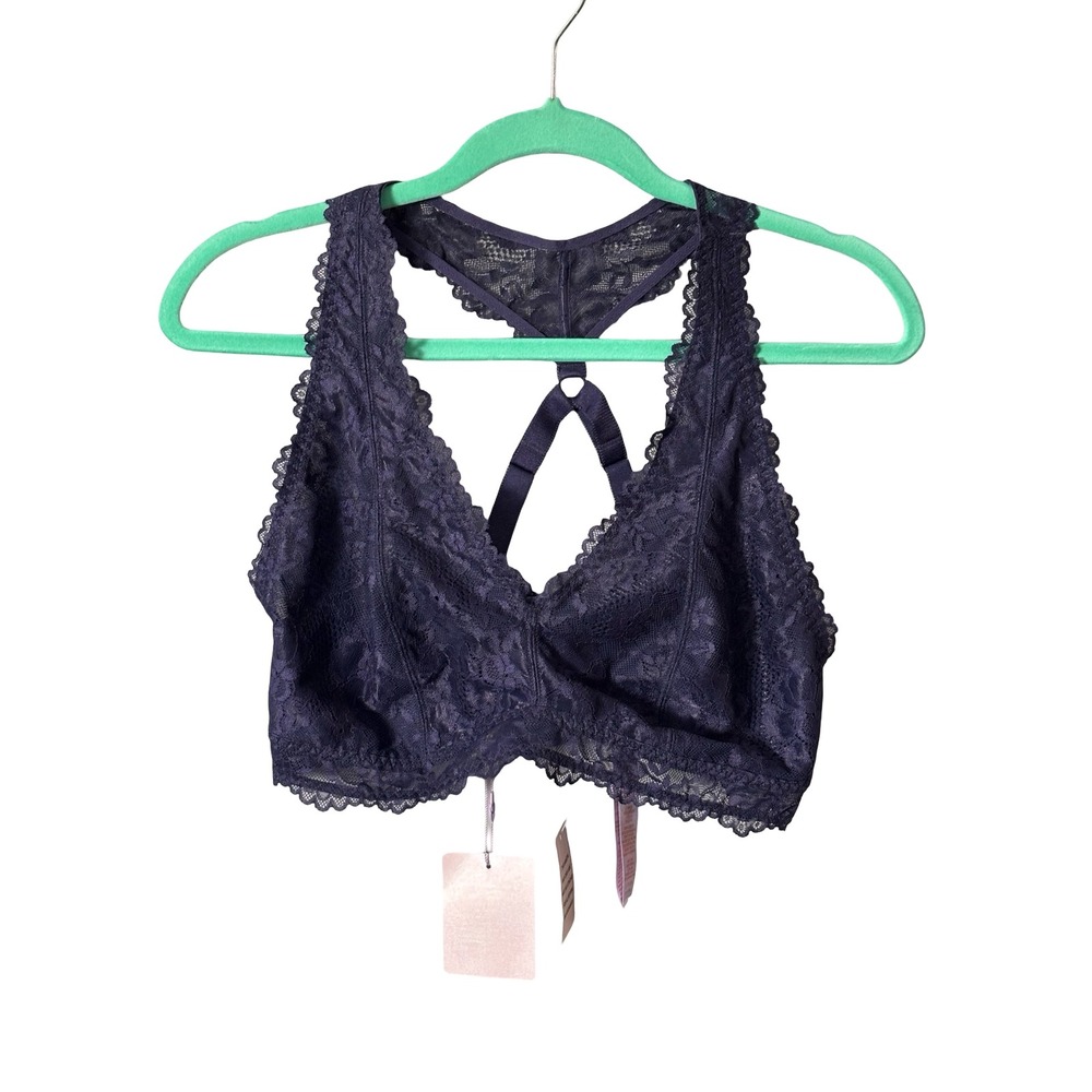 Savage X Fenty 1X Navy Purple Floral Lace Racerback Bralette NWT